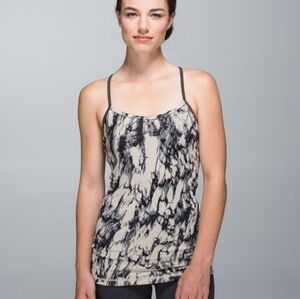 Lululemon Power Y Luon Tank Top Tan w Black Pattern Built in Bra with Inserts